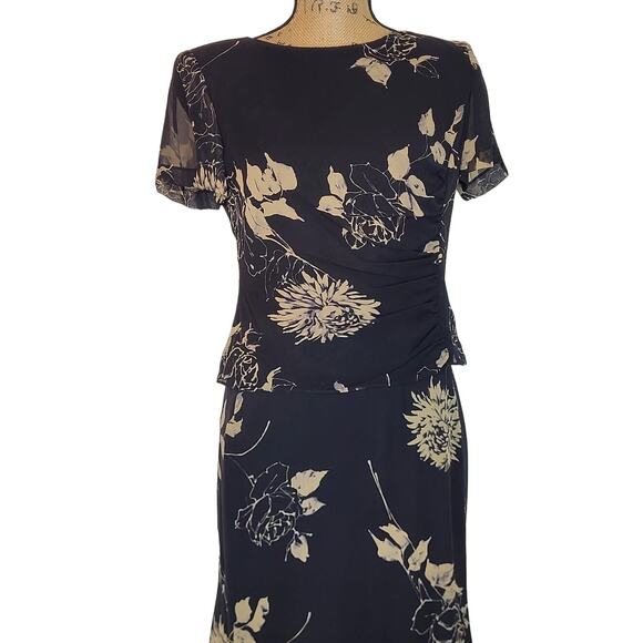 Vintage 80s Cynthia Howie Maggy Boutique 2PC Black Silk Rose Print Set Size 6P - Picture 3 of 14